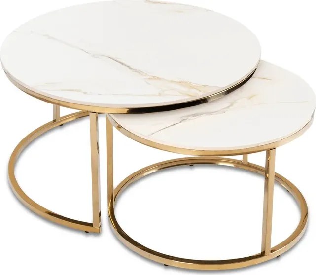 Zestaw Stolików Kawowych MILANO 60 cm/80 cm Biały Marmur/Złoty Glamour