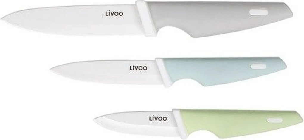 Zestaw 3 noży ceramicznych LIVOO MEC137 - Ostrza 7,5/10/12,5 cm, wielokolorowe miękkie uchwyty soft-touch, kompatybilne z myjką