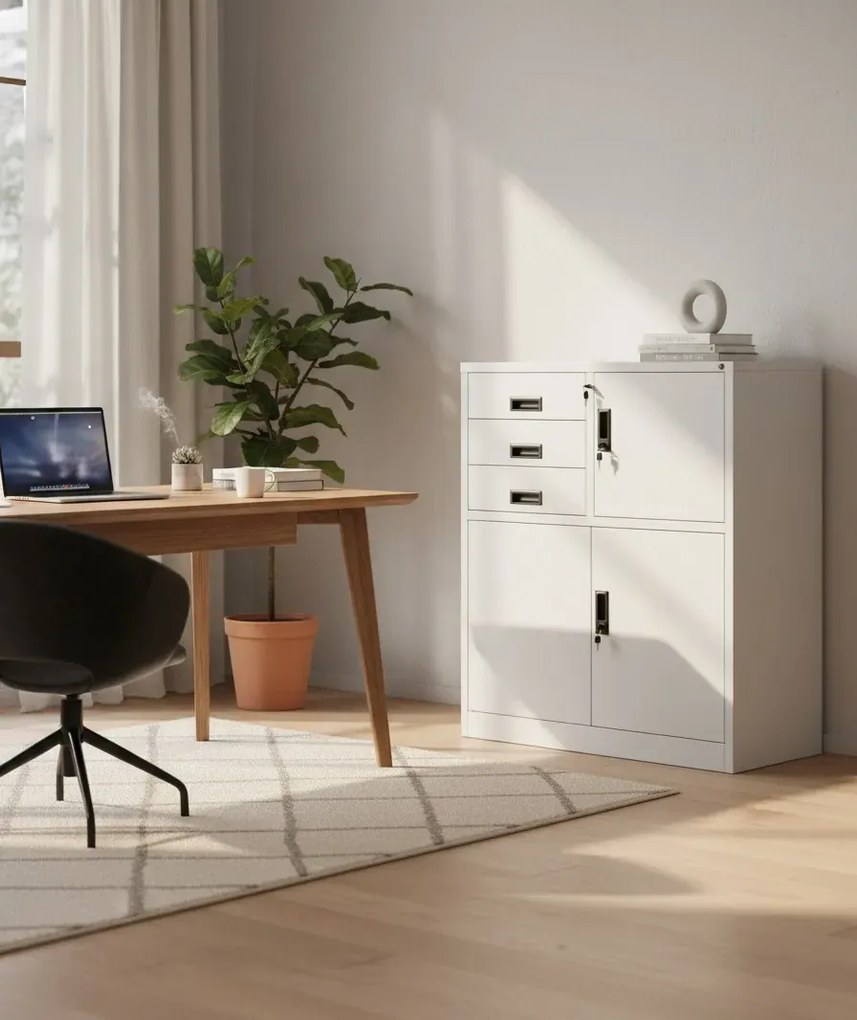 Jasnoszara zamykana szafka do biura E4-Z88