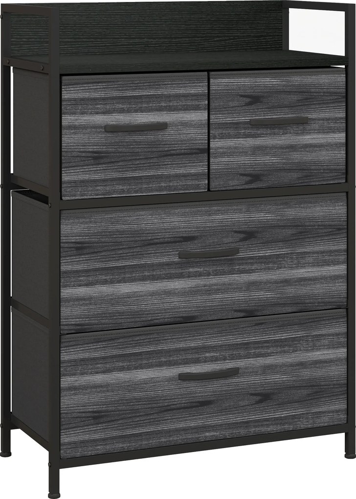 HOMCOM Komoda, sideboard, 4 tkaninowe szuflady, industrialny design, 60x29x85 cm, czarny | Aosom PL