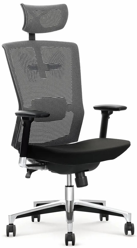 Ergonomiczny fotel obrotowy z regulacją zagłówka Arton - czarno - popielaty
