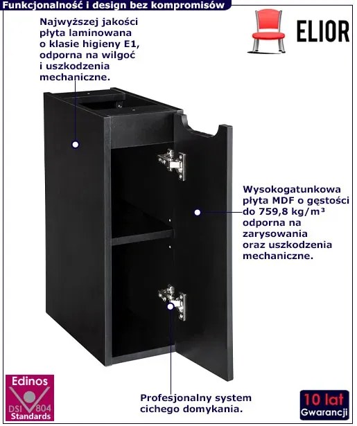 Czarna wąska szafka wisząca do łazienki T4-H41