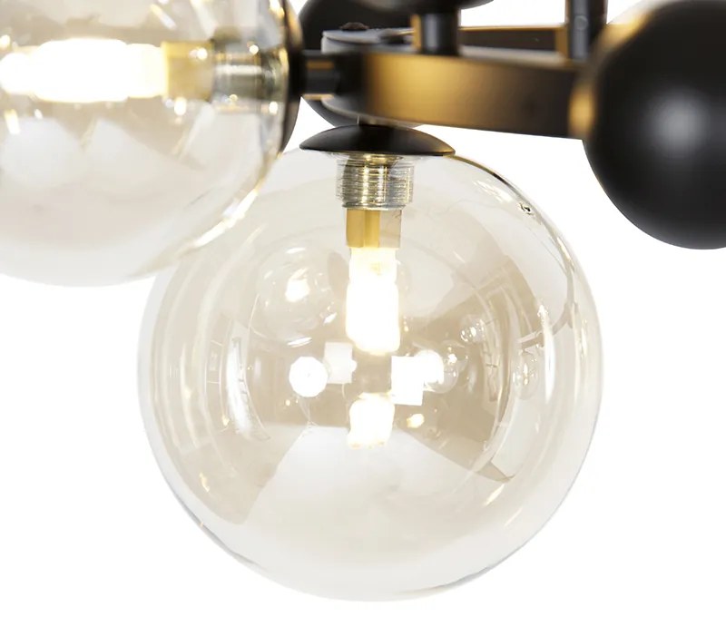 Lampa wisząca w stylu art deco czarna z bursztynowym szkłem 12-świateł - David ArtDeco Oswietlenie wewnetrzne