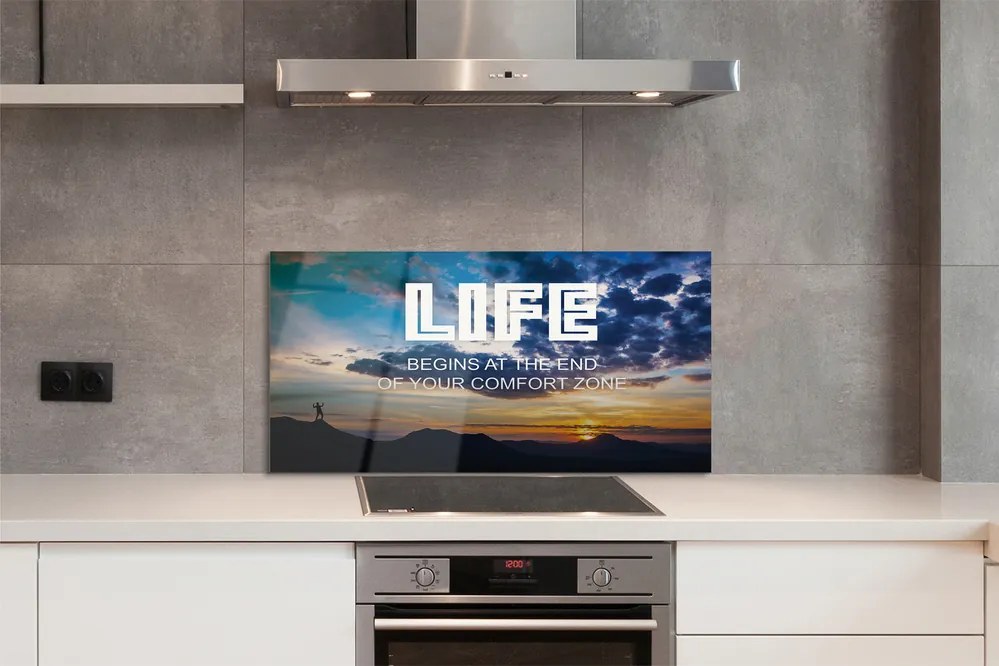 Szkło Ozdobne do Kuchni Napis na tle Nieba o Zachodzie