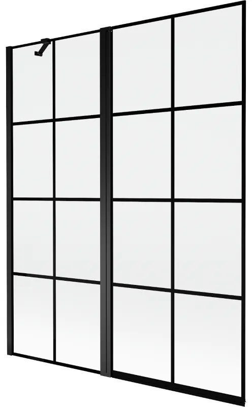 Mexen Mist parawan nawannowy 2-skrzydłowy lewy 140 x 150 cm, czarna kratka, czarny - 8A9-140-011-70-77-L