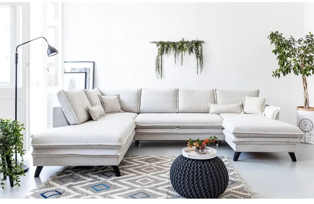 Jasnobeżowa rozkładana sofa w kształcie litery "U" Miuform Charming Charlie, lewostronna