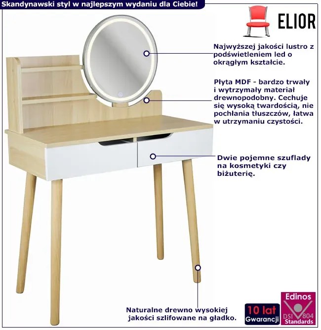 Skandynawska toaletka z lustrem LED T6-P49