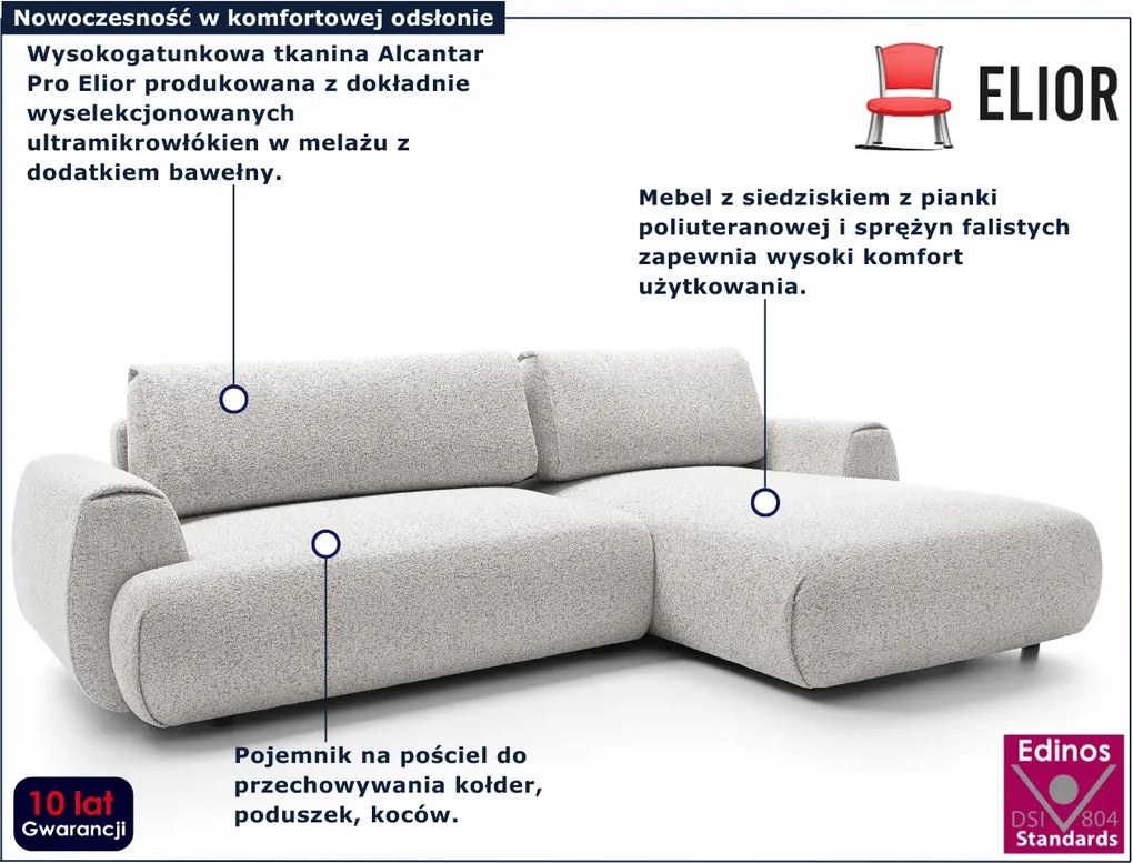 Jasnoszary narożnik nowoczesny rozkładany F4-F08