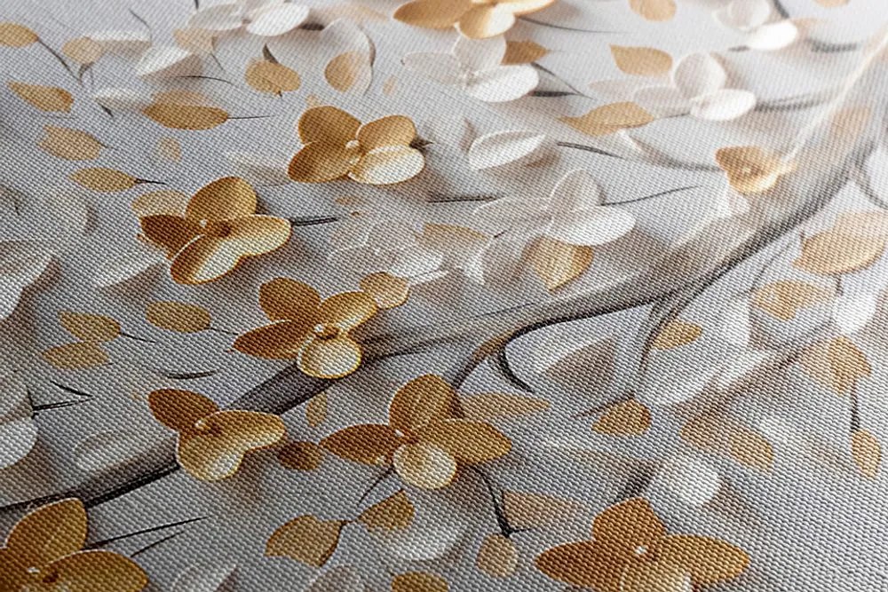 Obraz drzewo z biało-złotymi kwiatami