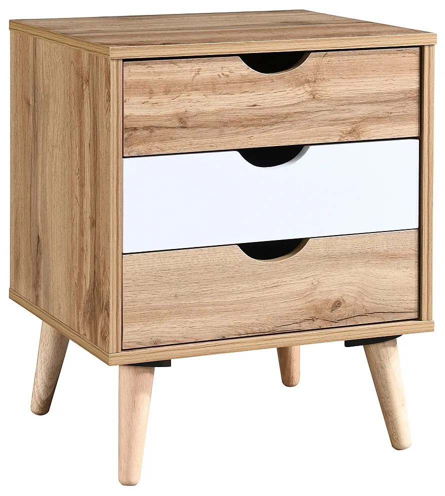 Zestaw 2 szafek nocnych z 3 szufladami - Naturalny i biały - LURVIA