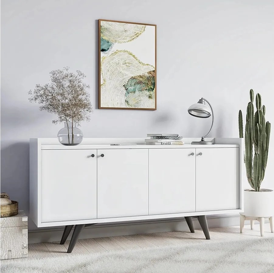 Komoda – 150 cm x 75 cm x 40 cm – Biała – Płyta wiórowa pokryta melaminą