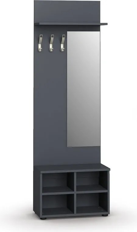 Garderoba z szafką na buty i lustrem HORIZONT, 3 haczyki, półka, grafitowy