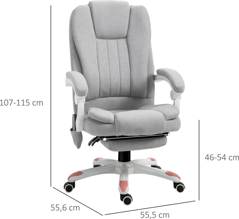 Vinsetto Ergonomiczny fotel biurowy Fotel biurowy z masażem Regulowane siedzisko Maksymalne obciążenie 120kg Szary | Aosom PL