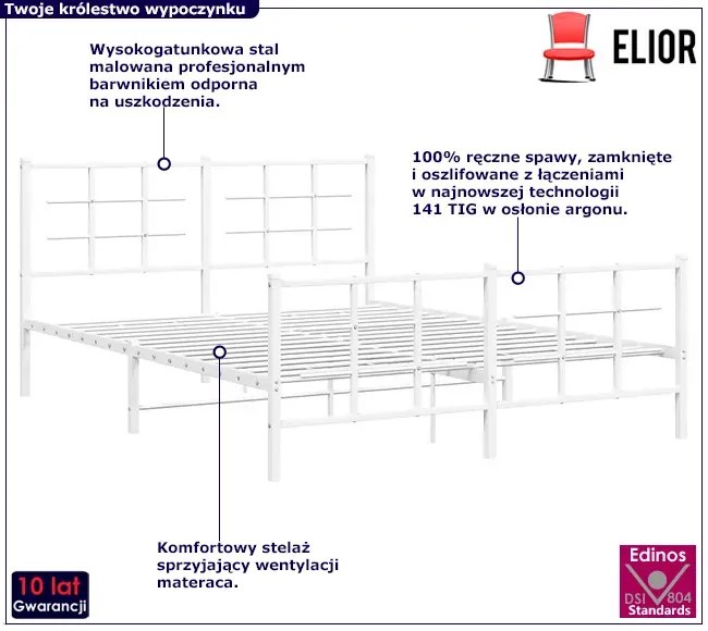 Metalowe białe łóżko loftowe 200x200 cm - Estris