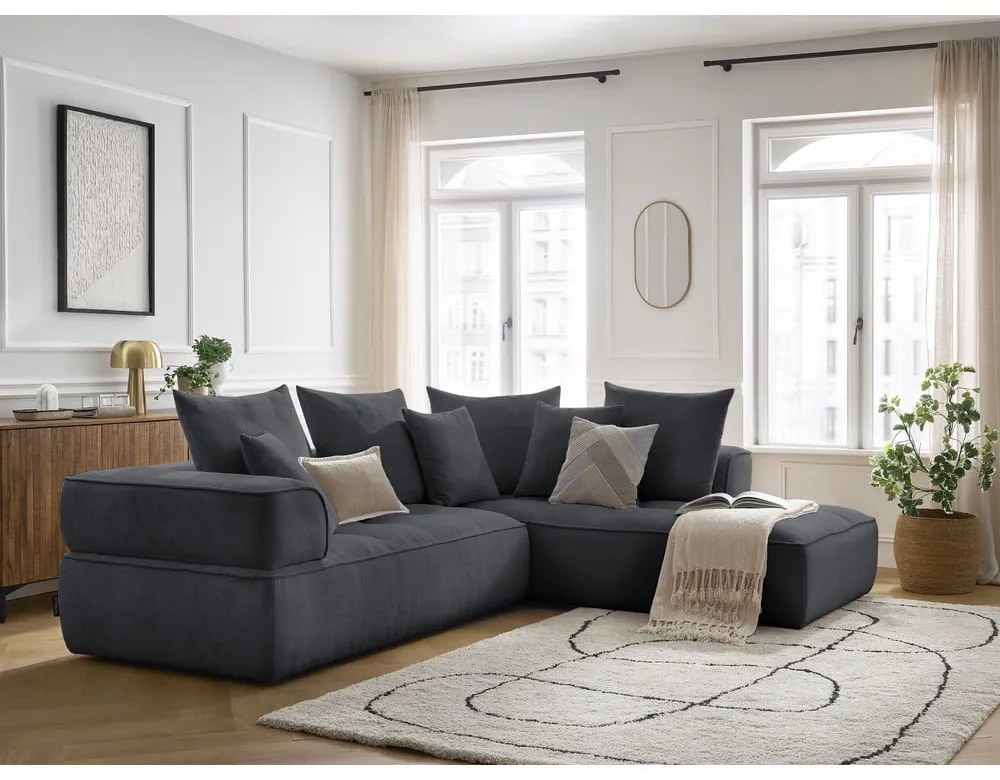 Ciemnoszary narożnik z tkaniny szenilowej (prawostronny/w kształcie litery L) Whesley – Bobochic Paris