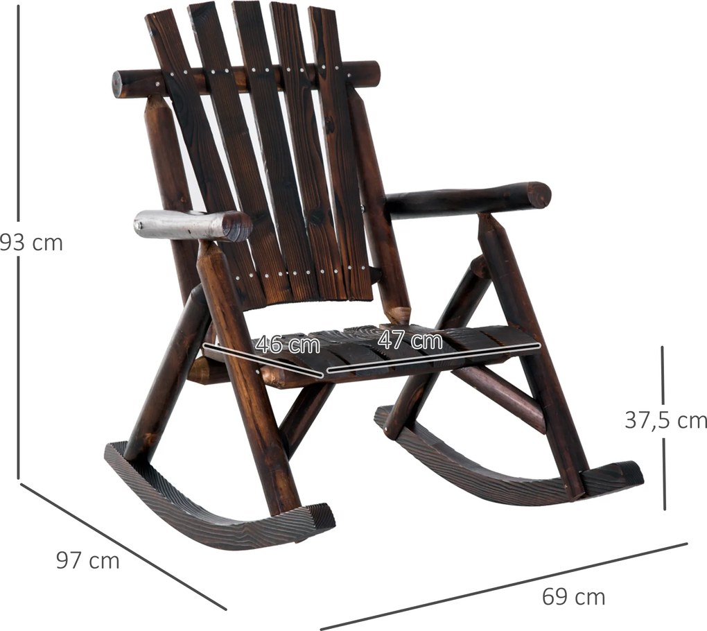 Outsunny Fotel Bujany Ogrodowy z Podłokietnikami Lite Drewno Ciemnobrązowy Wygodny i Stylowy 97x69x93cm | Aosom PL