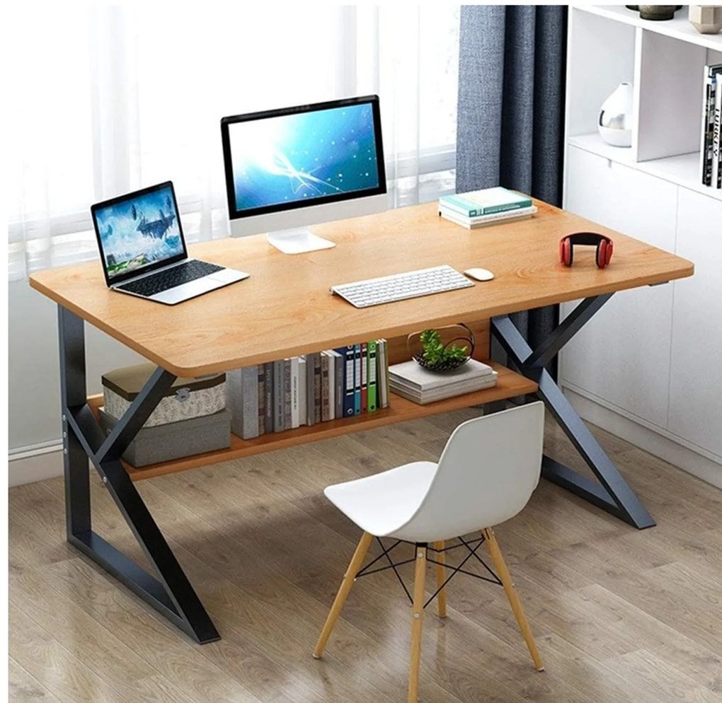 Biurko z półką w wykończeniu dąb SHAPE 80x40 cm