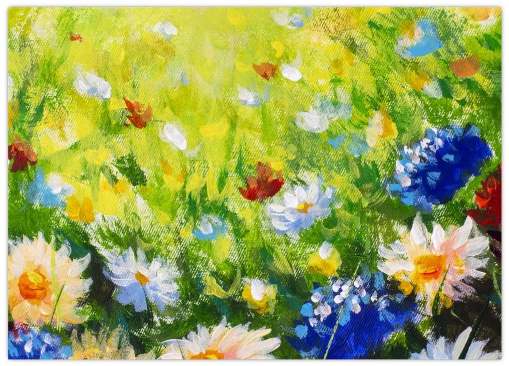 Obraz kwitnącej łąki, obraz olejny (70x50 cm)