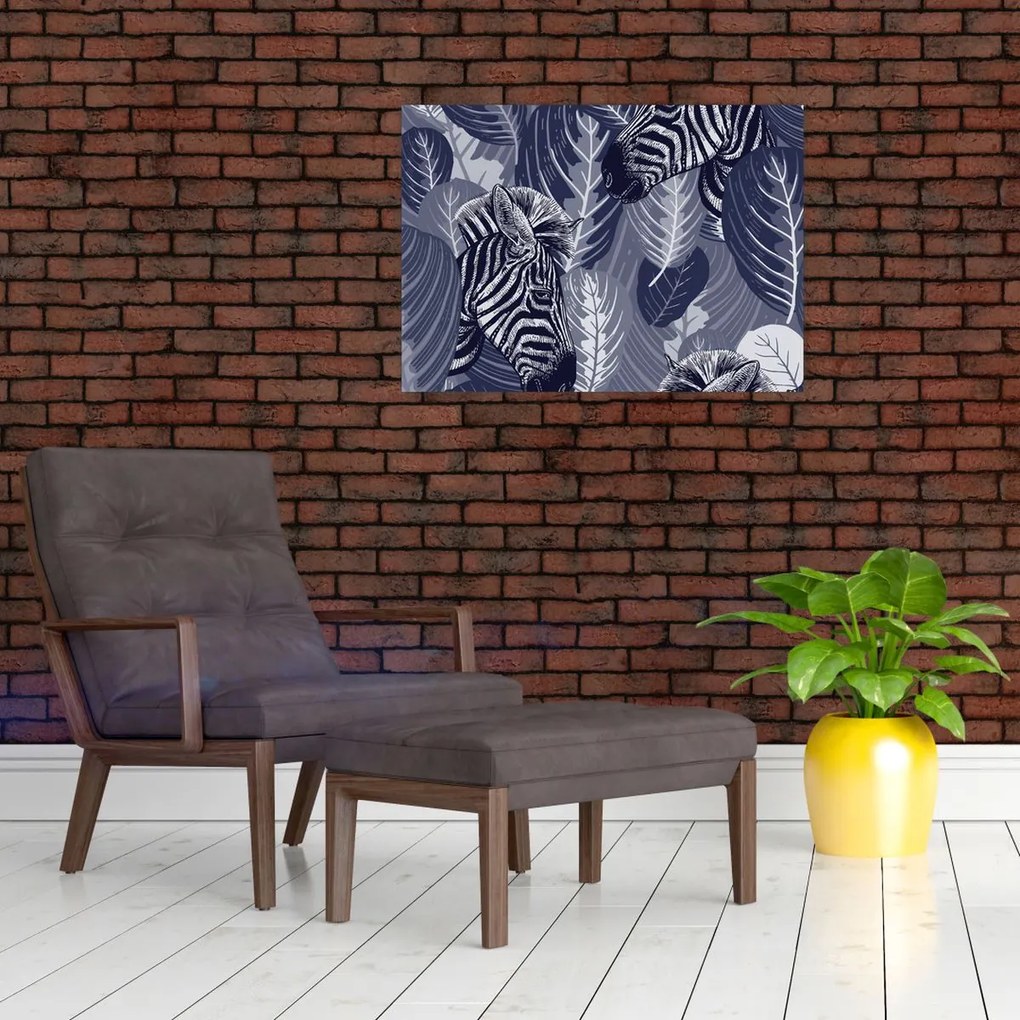 Obraz na szkle - Niebieskie zebry (70x50 cm)