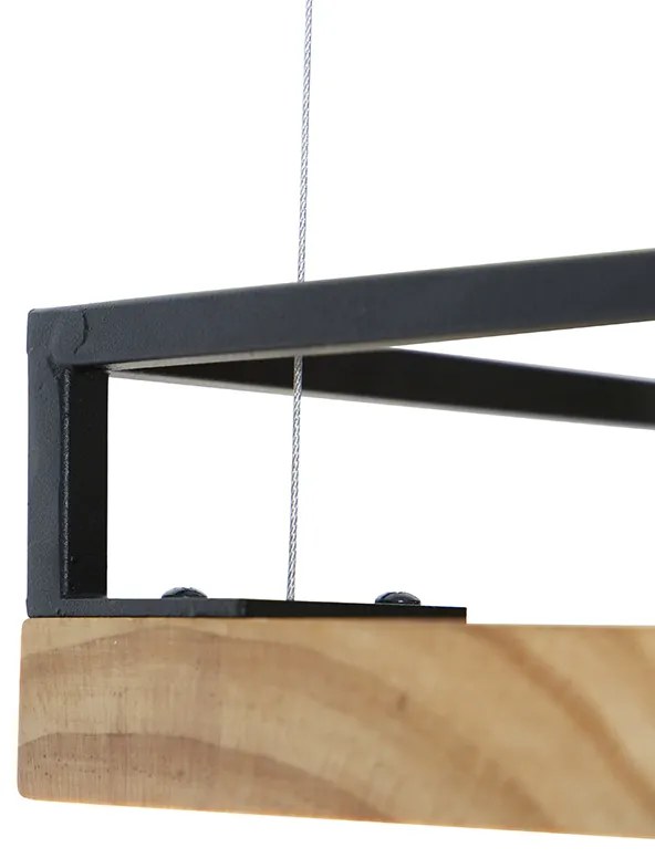 Industrialna lampa wisząca czarna z drewnem 4-światła - ShelfPrzemysłowy Oswietlenie wewnetrzne