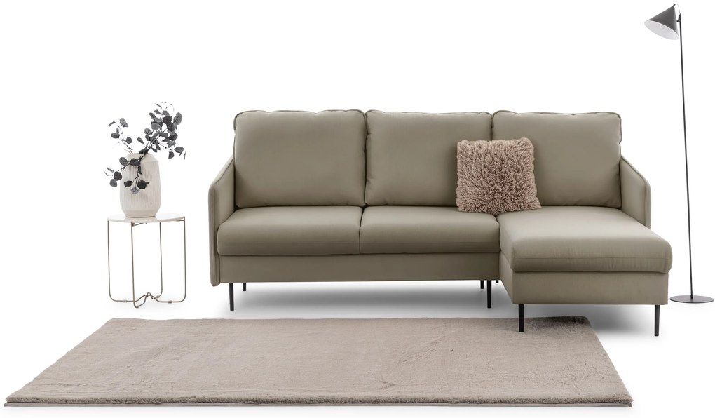 Narożnik z funkcją spania Taila Mini prawostronny - beżowy welur Velluto 3 / czarne nogi