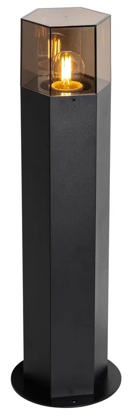 Lampa podłogowa zewnętrzna czarna z kloszem w kolorze dymu sześciokątnym 50 cm - Denmark