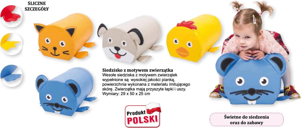Piankowe siedzisko przedszkolne wałek z motywem zwierzątka Edumals piesek