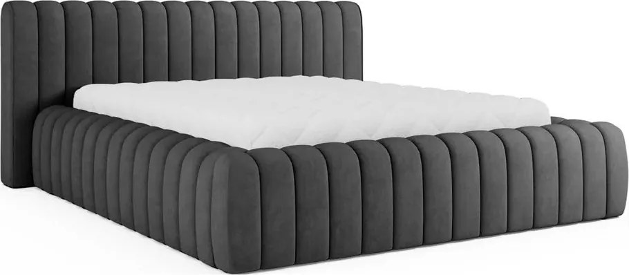 Ciemnoszare tapicerowane łóżko dwuosobowe ze schowkiem ze stelażem 160x200 cm Carilla – ELTAP