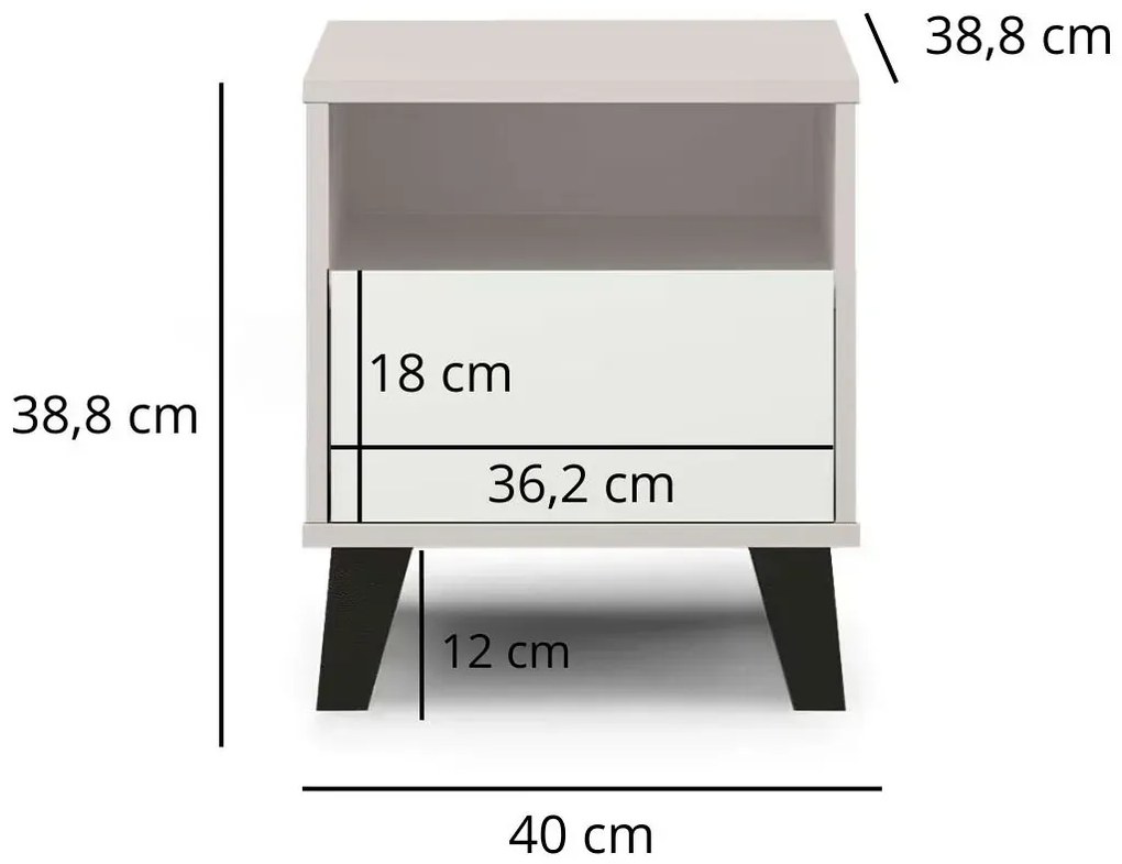 Skandynawski stolik nocny na czarnych nóżkach kaszmir + biały K8-Z49