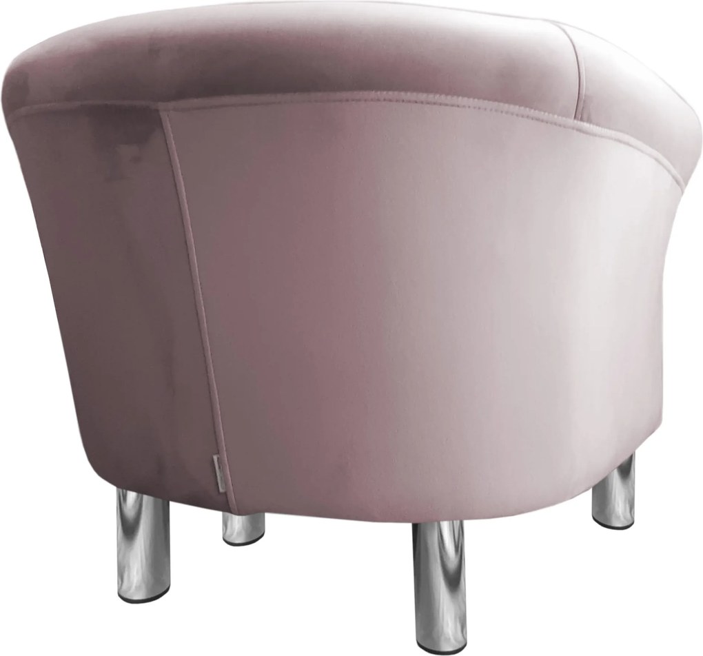 Fotel Milo tkanina Welur wygodny fotel tapicerowany do salonu i sypialni : Kolor nogi - Chrom, Kolor tkaniny - VELVET - MG55, Wysokość nogi - 15 cm