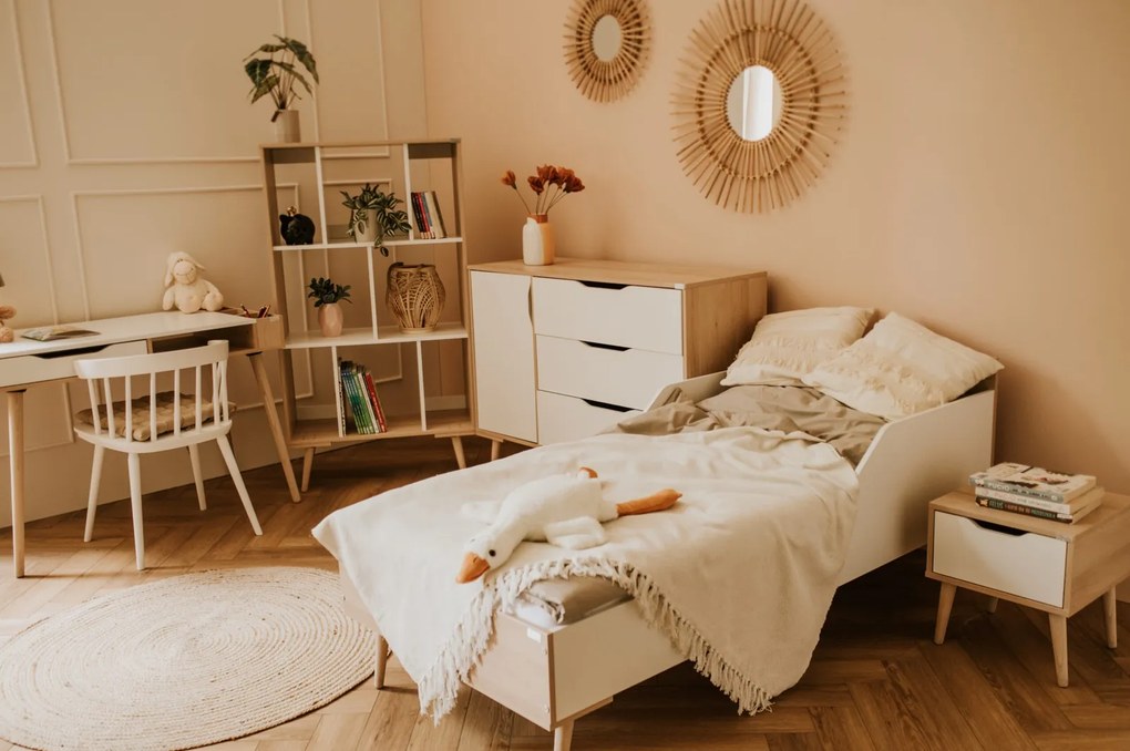 Łóżko młodzieżowe Sofie 180x80, kolor buk/biały