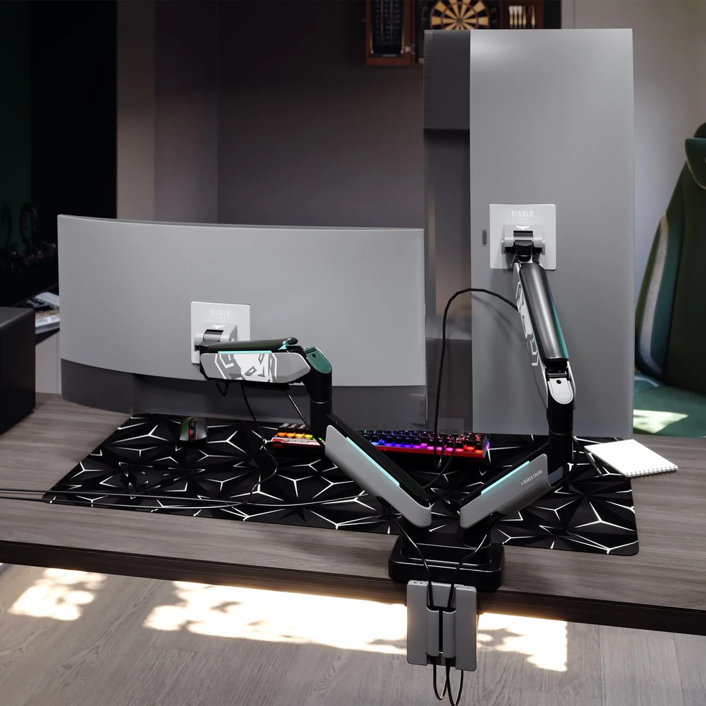 Podwójny uchwyt na monitory 49 cali, szaro-czarny RGB X-Arm Dual