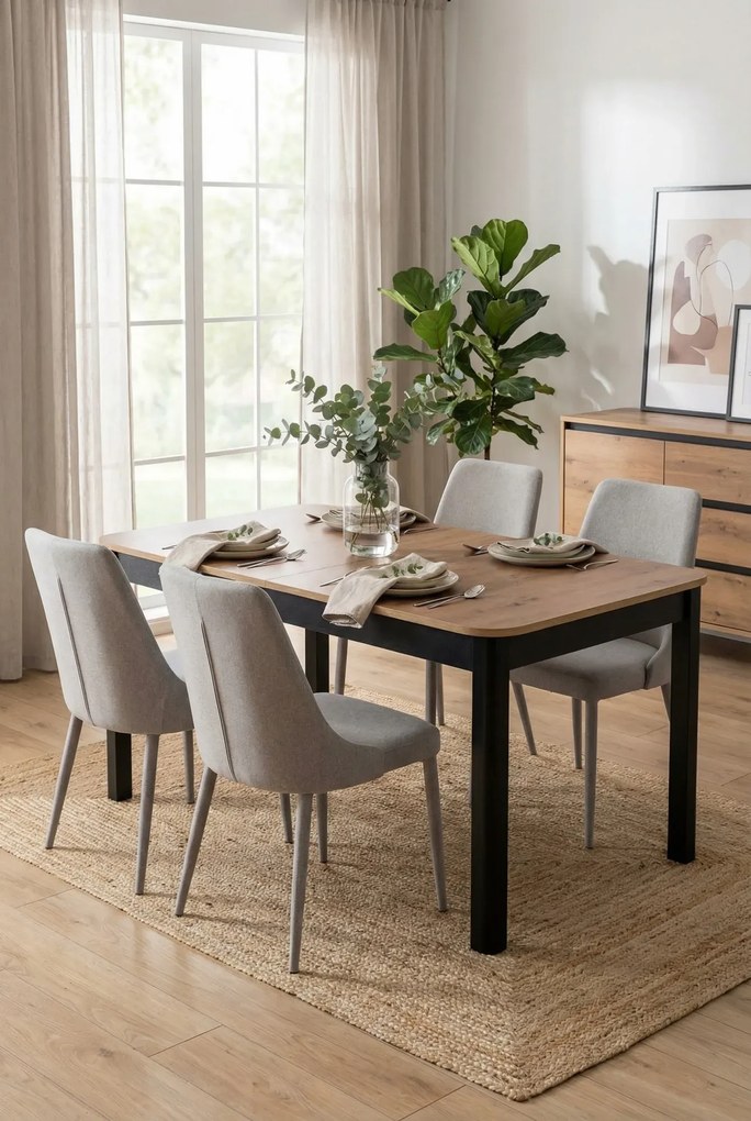 Nowoczesny prostokątny rozkładany stół dąb artisan + czarny N7-B29