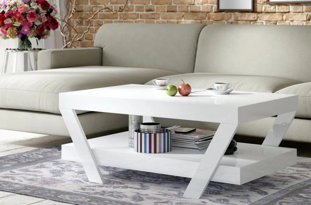 Akrylowa ława pokojowa z półką Vegan 100x60 biały