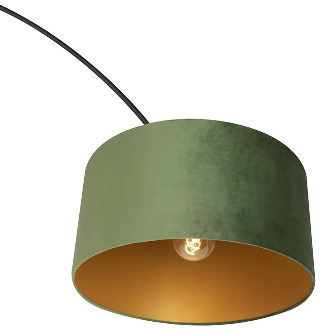 Luk Łukowa lampa czarna welurowa klosz zielony ze złotem 50 cm - XXL Nowoczesny Oswietlenie wewnetrzne