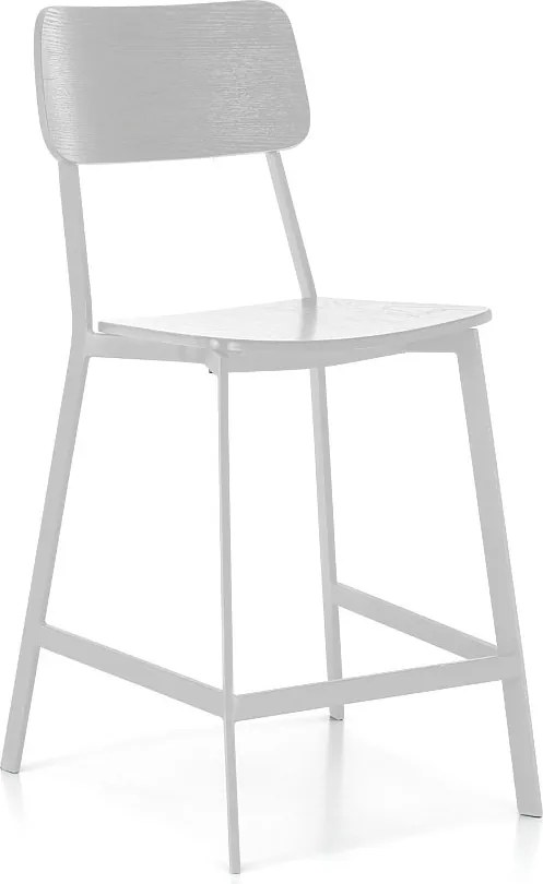 Komplet 2 białych drewnianych wysokich krzeseł z podnóżkiem i metalowymi nogami "Teo" cm 51,5x51,97h