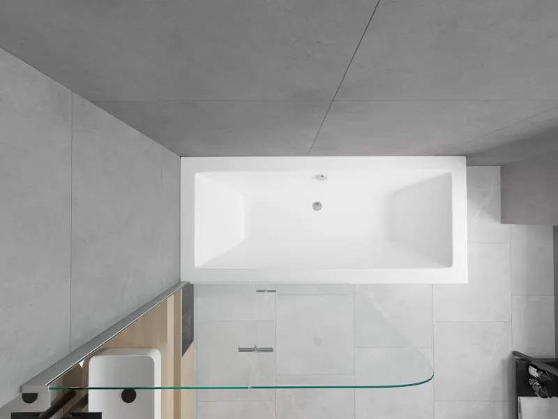 Mexen Cube wanna prostokątna 180 x 80 cm z obudową i parawanem 2-skrzydłowym 100 cm, transparent, chrom - 550518080X9010020100
