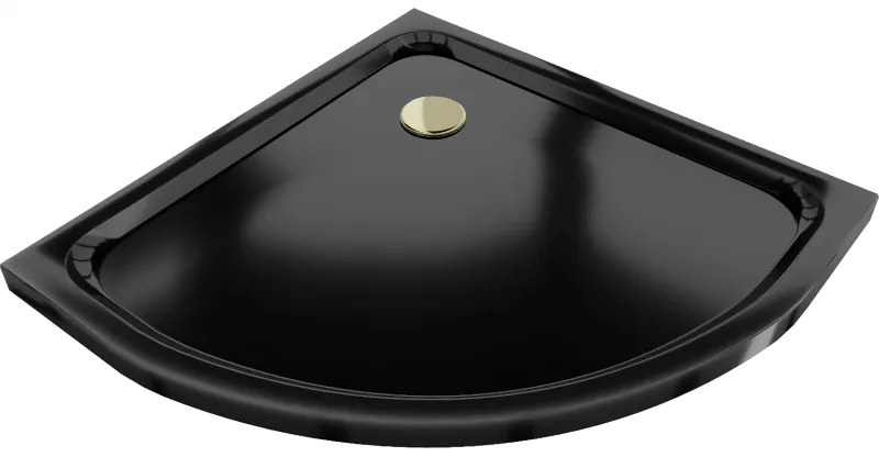 Mexen Flat brodzik półokrągły slim 90 x 90 cm, czarny, syfon złoty - 41709090G
