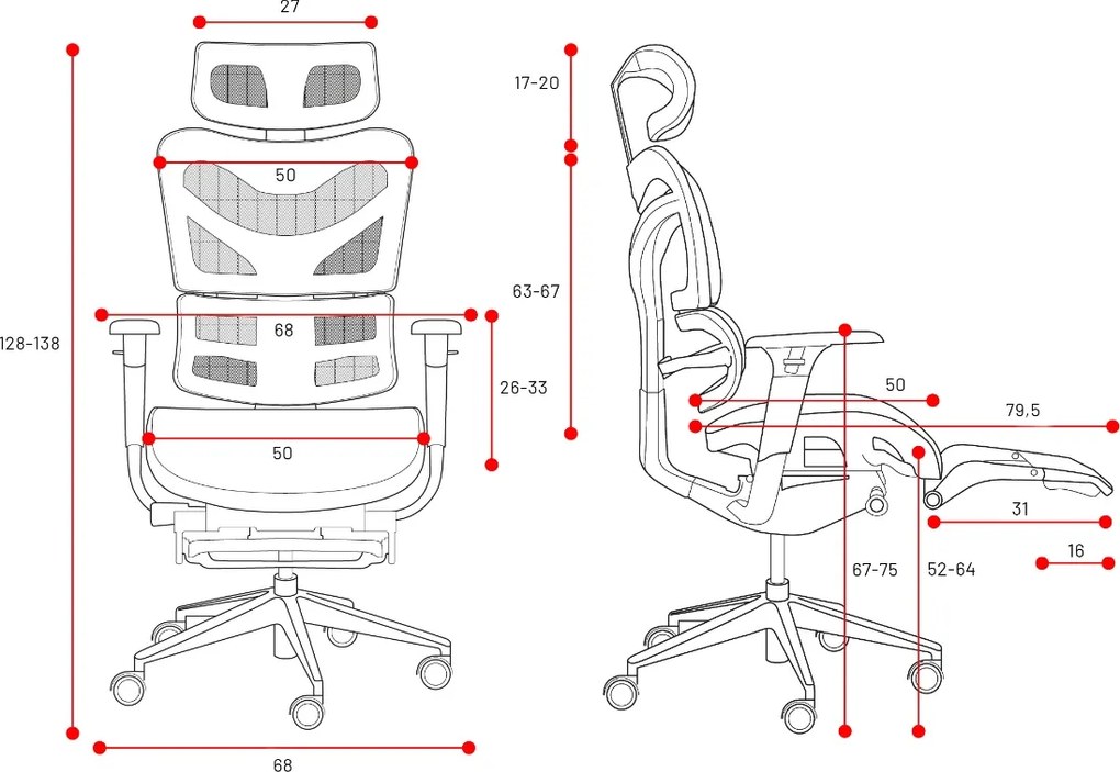 Fotel biurowy z podnóżkiem Diablo V-Master, zgodny z normą BHP, kolor czarno-szary