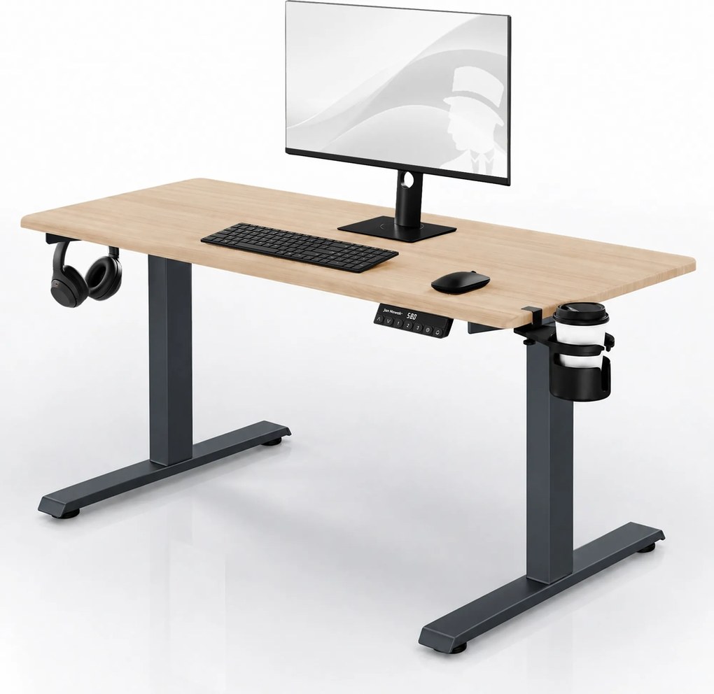 Biurko elektryczne z regulacją wysokości ergonomiczne antracytowe/dąb sonoma,1400x700 mm: ARIA