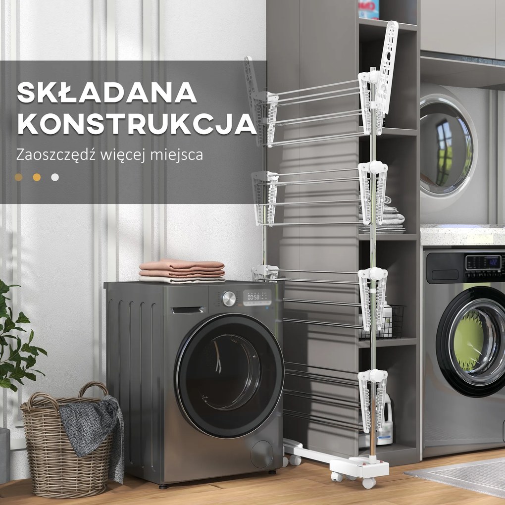 HOMCOM Suszarka na pranie wieżowa mobilna Składane skrzydła boczne 3 lub 4 poziomy Praktyczna i oszczędzająca miejsce | Aosom PL