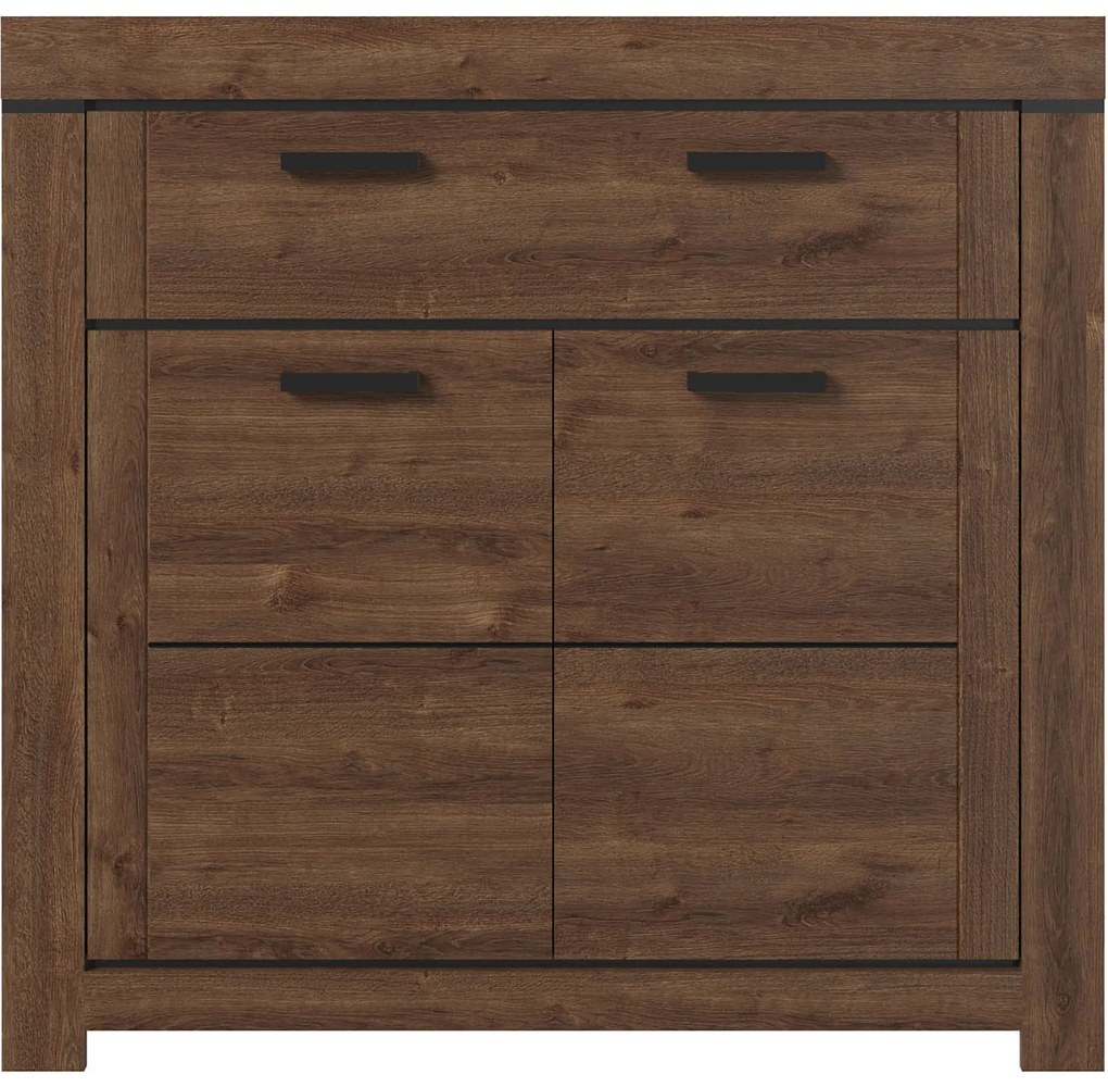 Komoda Dwudrzwiowa z Szufladą Drewniana do Salonu MYTH 112 cm Dąb brązowy Loft