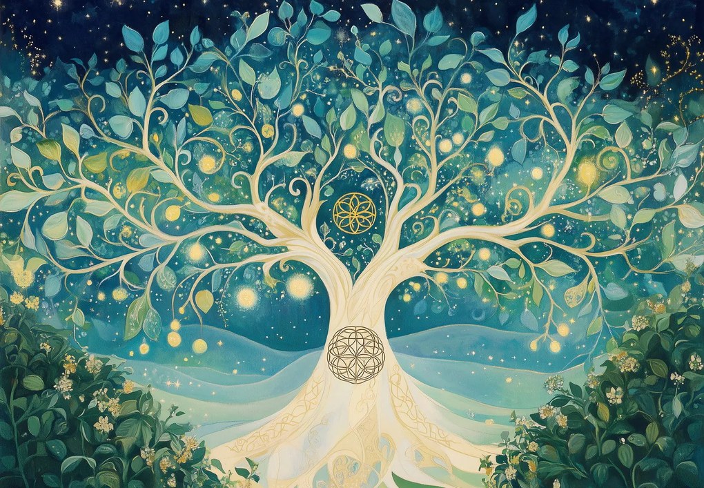 Fototapeta - Magiczne drzewo ze spiralami (196x136 cm)