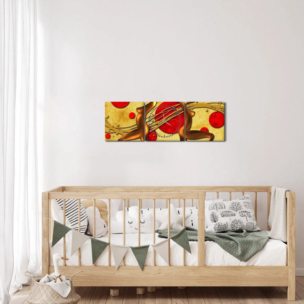 Abstrakcyjny obraz z dwiema kobietami (z zegarem) (90x30 cm)