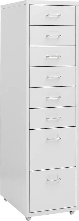Mobilny szary metalowy segregator z 8 szufladami i kółkami 28x41x109 cm do biura, zorganizowane i mobilne przechowywanie dokumentów
