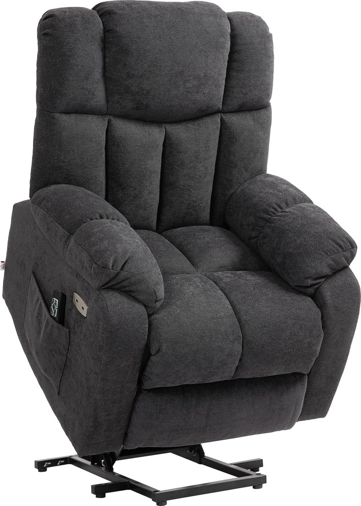 HOMCOM Fotel relax 2-w-1 z funkcją leżenia, porty USB, sprężyny kieszeniowe, Czarny