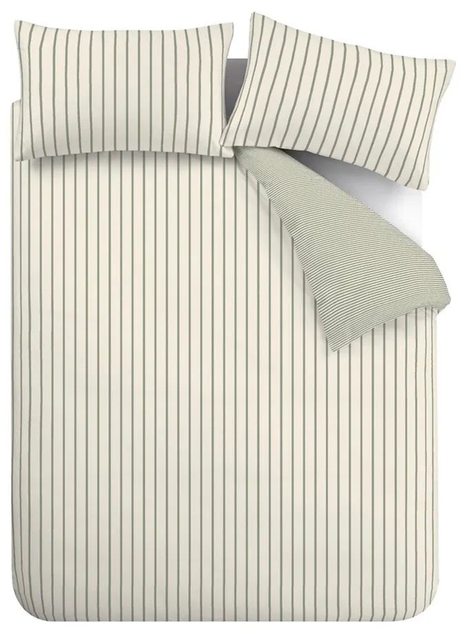 Zielono-kremowa bawełniana pościel dwuosobowa 230x220 cm Hampton Stripe – Bianca