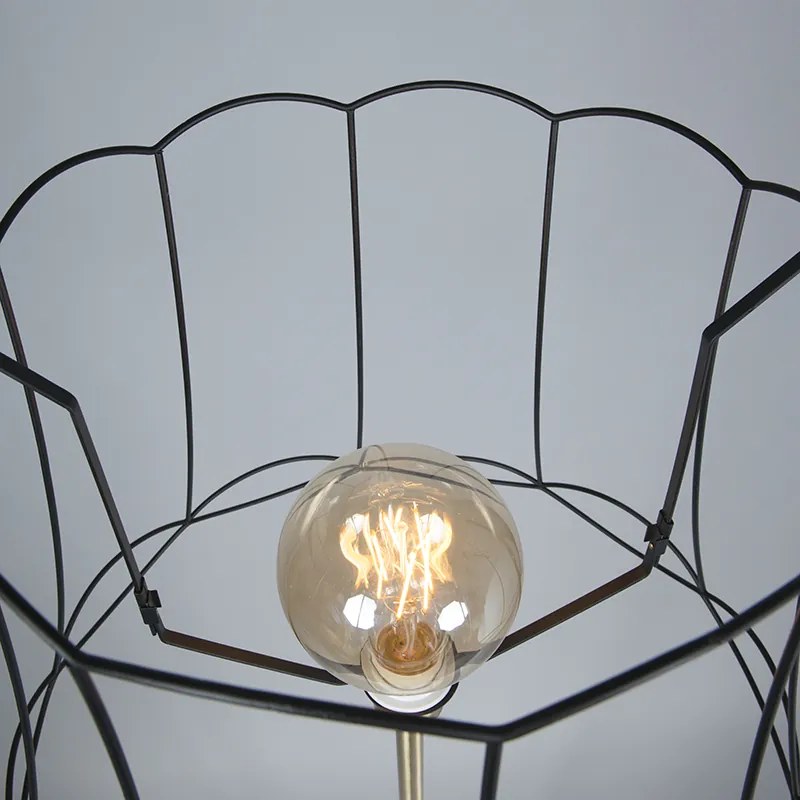 Retro lampa podłogowa mosiądz z kloszem Granny Frame czarny 45 cm - Kaso Retro Oswietlenie wewnetrzne