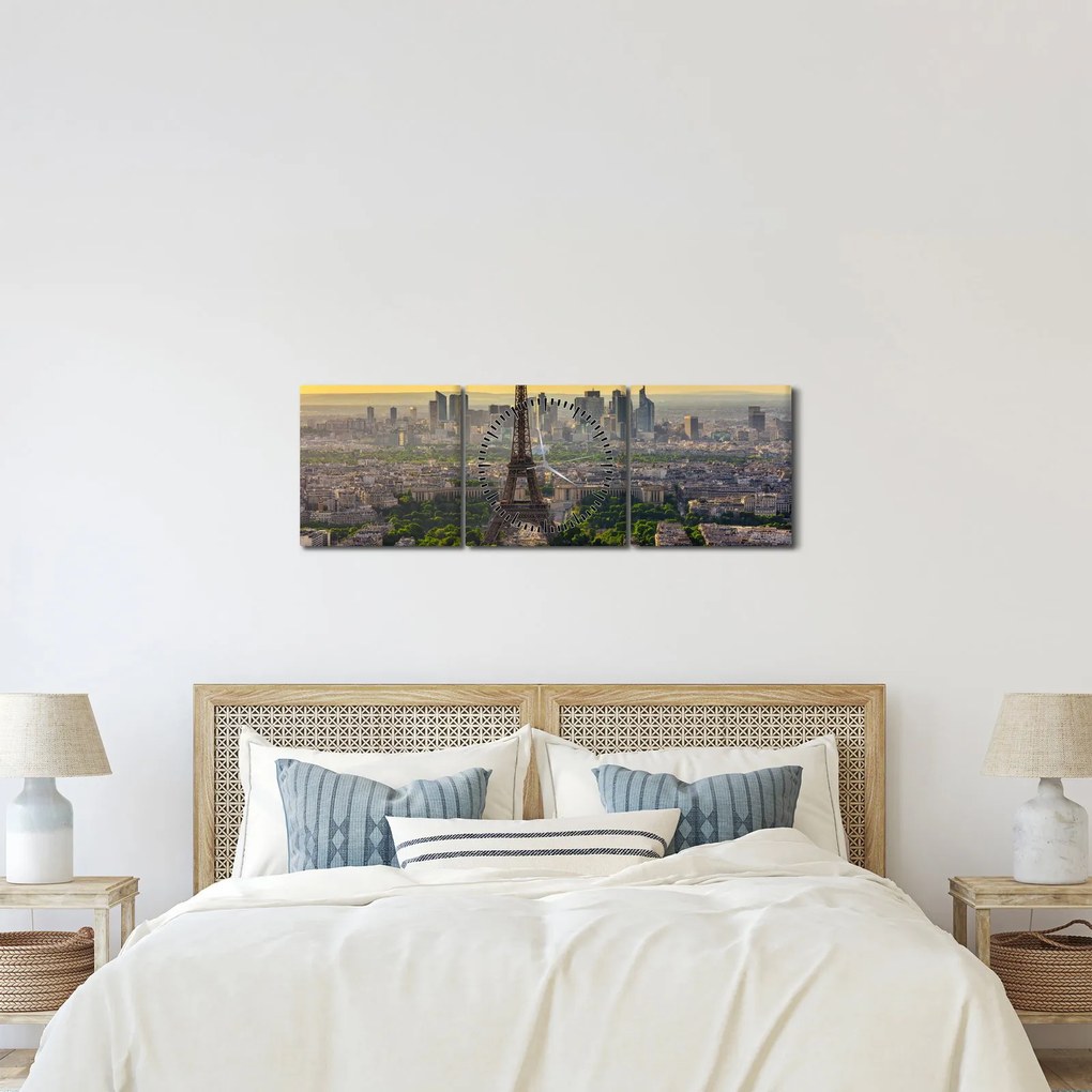 Obraz - Panorama Paryża (z zegarem) (90x30 cm)