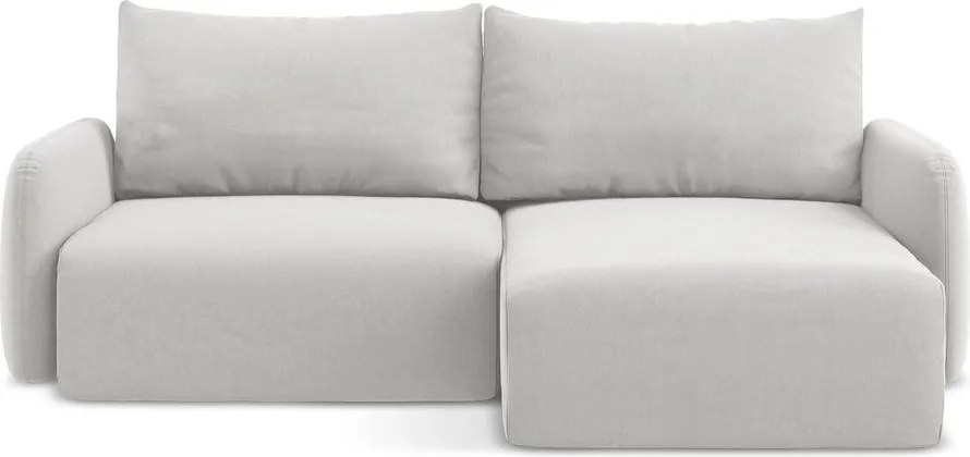 Jasnoszary aksamitny rozkładany narożnik ze schowkiem (prawostronny/z szezlongiem) Kalena – Makamii